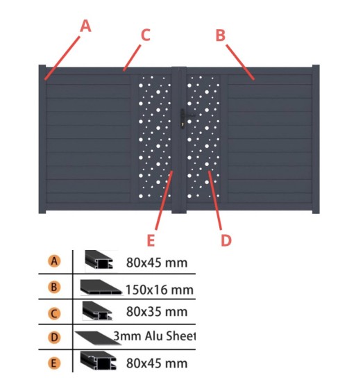 Portail Adam 140x300cm ? 2 vantaux en aluminium