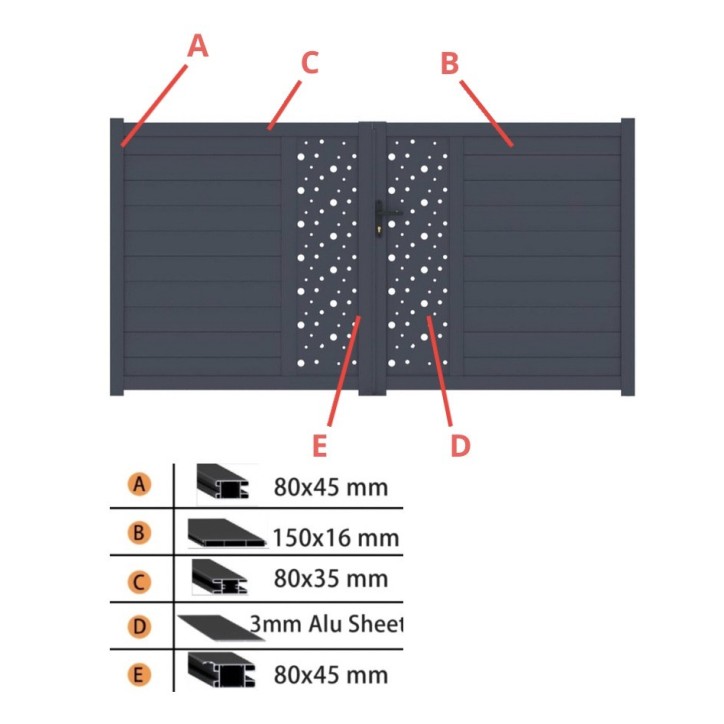 Portail Adam 140x300cm ? 2 vantaux en aluminium Portail Adam 140x300cm ? 2 vantaux en aluminium