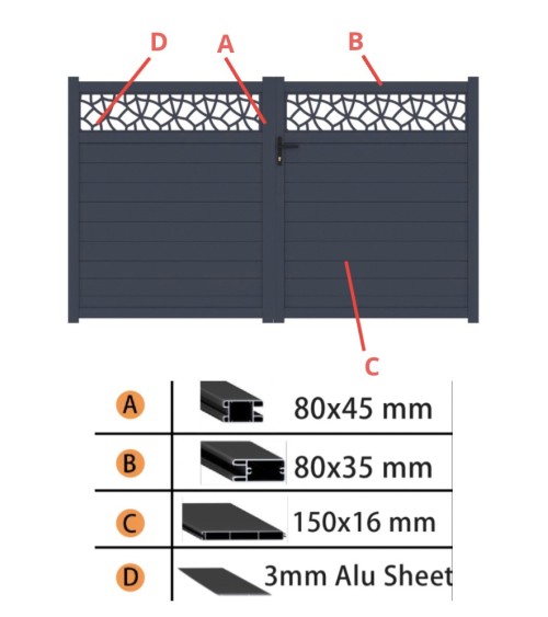 Portail Chloé 170x300cm ? 2 vantaux en aluminium