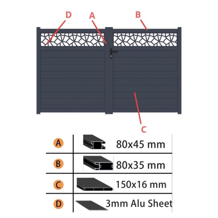 Portail Chloé 140x300cm ? 2 vantaux en aluminium