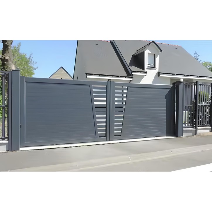 Portail Léo 150x300/350 cm en aluminium à deux vantaux, avec 2 poteaux