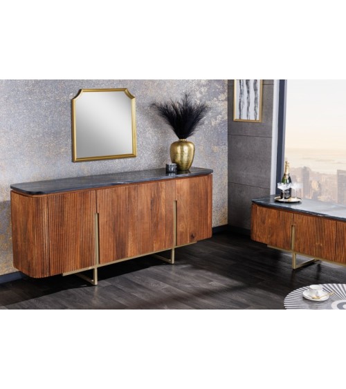 Buffet LINE III en bois massif de manguier + marbre