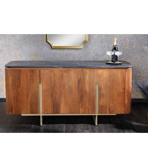 Buffet LINE III en bois massif de manguier + marbre