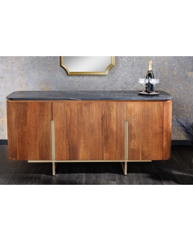 Buffet LINE III en bois massif de manguier + marbre