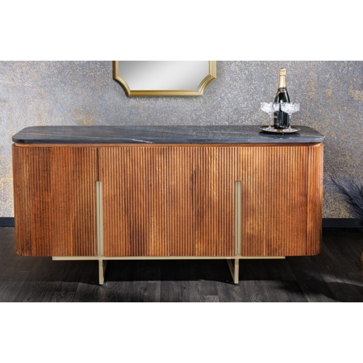 Buffet LINE III en bois massif de manguier + marbre