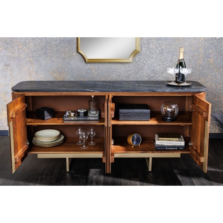 Buffet LINE III en bois massif de manguier + marbre