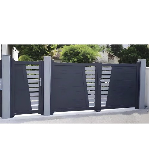 Portail Hugo 150x300/350 cm en aluminium à deux vantaux, avec 2/3 poteaux