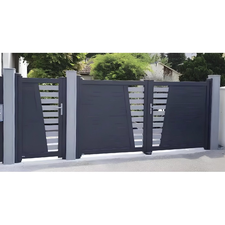 Portail Hugo 150x300/350 cm en aluminium à deux vantaux, avec 2/3 poteaux