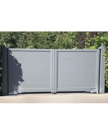 Portail Lina 150x300/350 cm en aluminium à deux vantaux, avec 2 poteaux