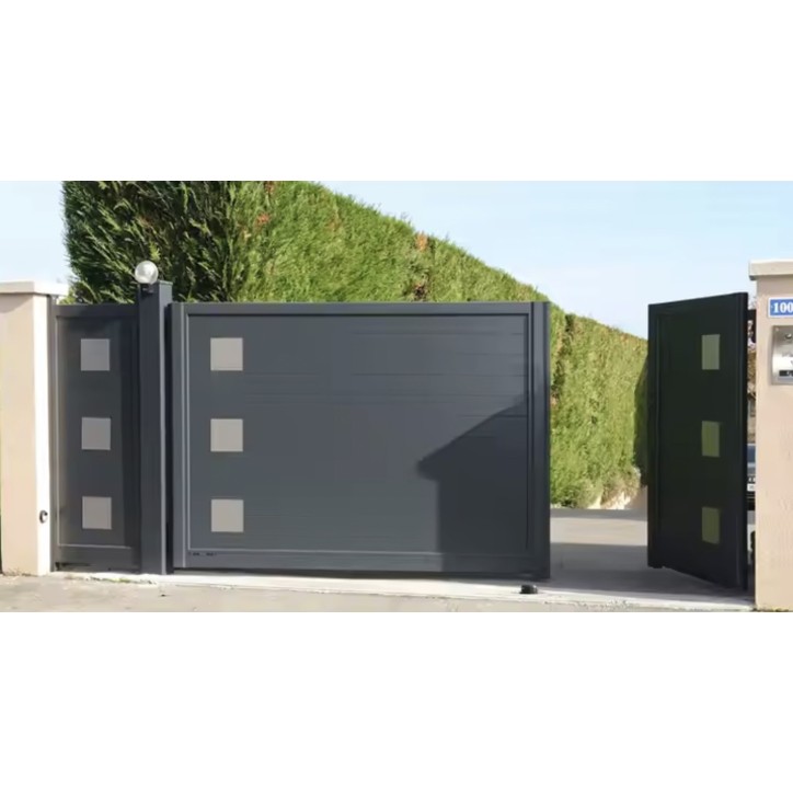 Portail Inès 150x300/350 cm en aluminium à deux vantaux, avec 1 poteau