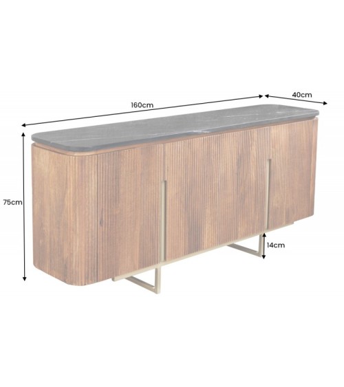 Buffet LINE III en bois massif de manguier + marbre