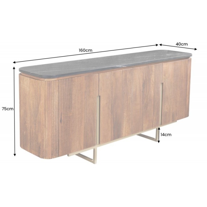 Buffet LINE III en bois massif de manguier + marbre