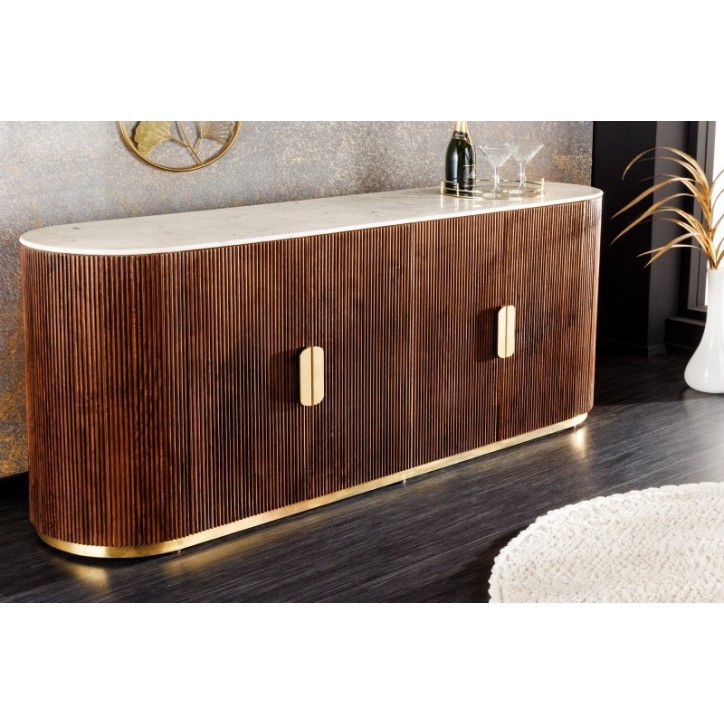 Buffet LINEA en bois massif de manguier + marbre