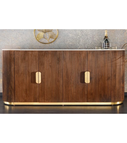 Buffet LINEA en bois massif de manguier + marbre