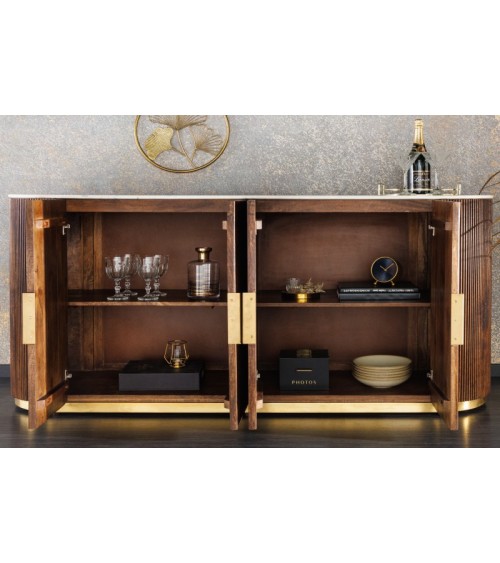 Buffet LINEA en bois massif de manguier + marbre