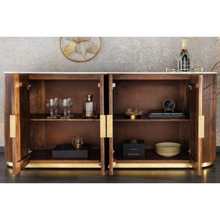 Buffet LINEA en bois massif de manguier + marbre