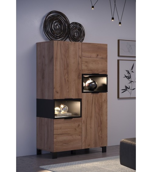 Salon complet KYOTO : table basse, meuble TV, vitrine, commode haute, (buffet)