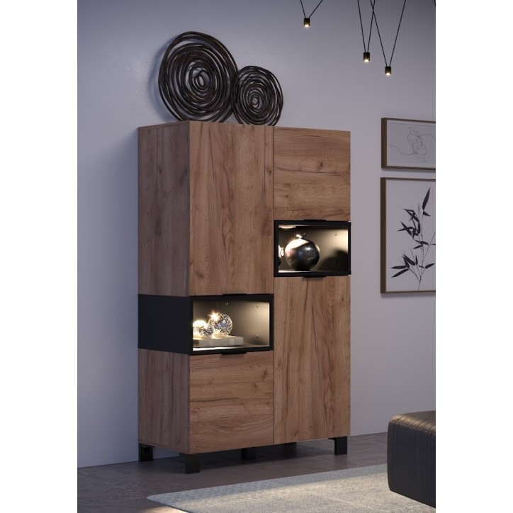 Salon complet KYOTO : table basse, meuble TV, vitrine, commode haute, (buffet)