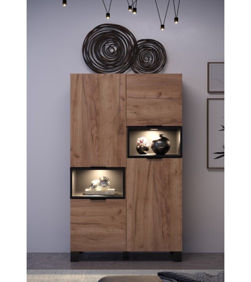 Salon complet KYOTO : table basse, meuble TV, vitrine, commode haute, (buffet)