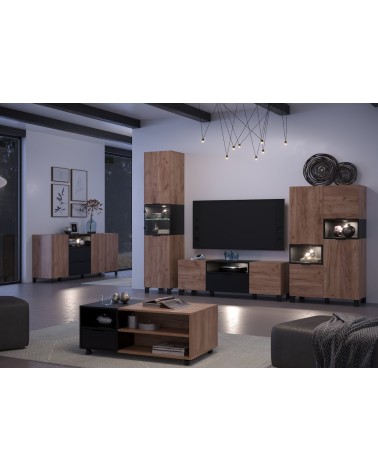 Salon complet KYOTO : table basse, meuble TV, vitrine, commode haute, (buffet)