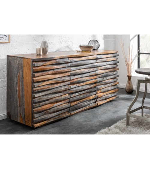 Buffet RELIEF bois massif de sheesham gris fumé