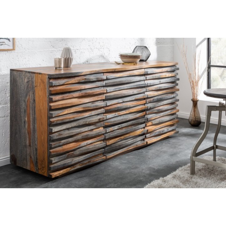 Buffet RELIEF bois massif de sheesham gris fumé