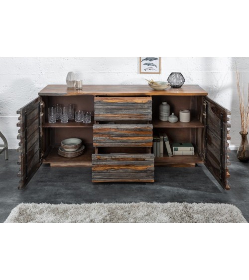 Buffet RELIEF bois massif de sheesham gris fumé
