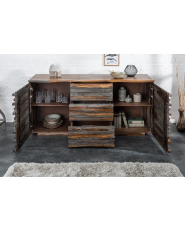 Buffet RELIEF bois massif de sheesham gris fumé