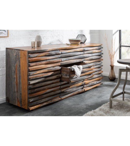 Buffet RELIEF bois massif de sheesham gris fumé