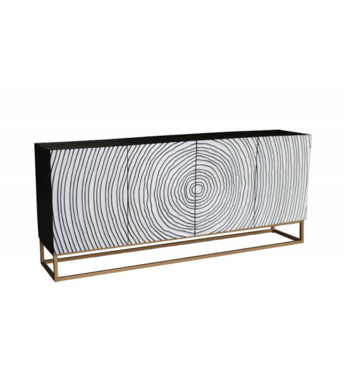 Buffet CIRCLE en bois de manguier noir et blanc