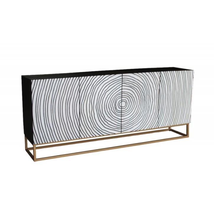 Buffet CIRCLE en bois de manguier noir et blanc
