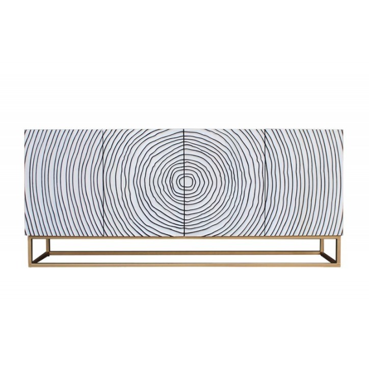 Buffet CIRCLE en bois de manguier noir et blanc