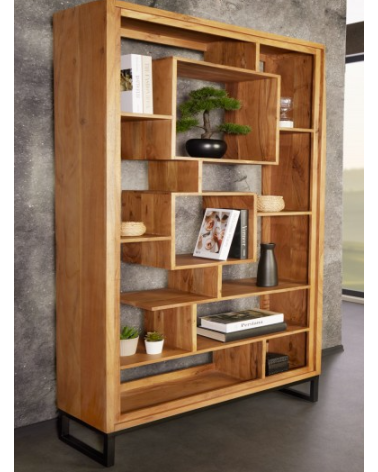 Etagère cubus miel d'acacia 190cm métal noir