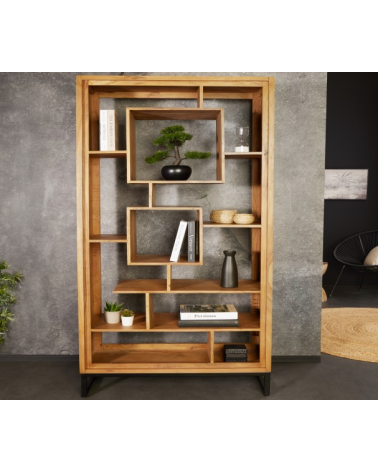 Etagère cubus miel d'acacia 190cm métal noir