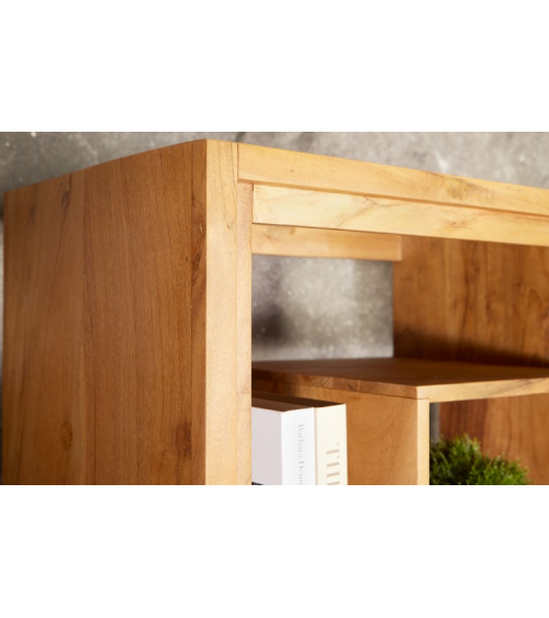 Etagère cubus miel d'acacia 190cm métal noir