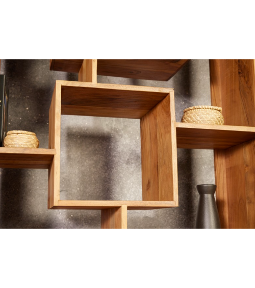 Etagère cubus miel d'acacia 190cm métal noir