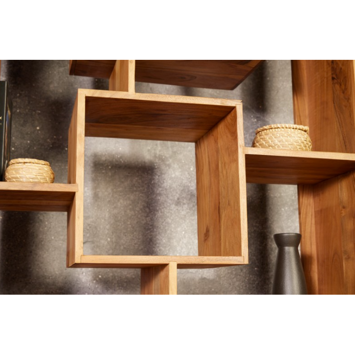 Etagère cubus miel d'acacia 190cm métal noir