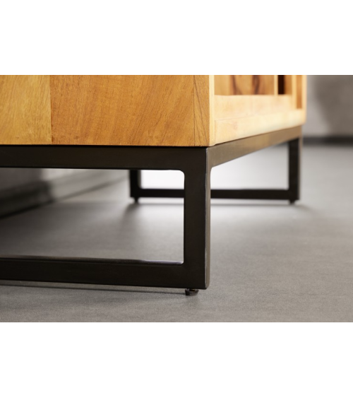 Etagère cubus miel d'acacia 190cm métal noir