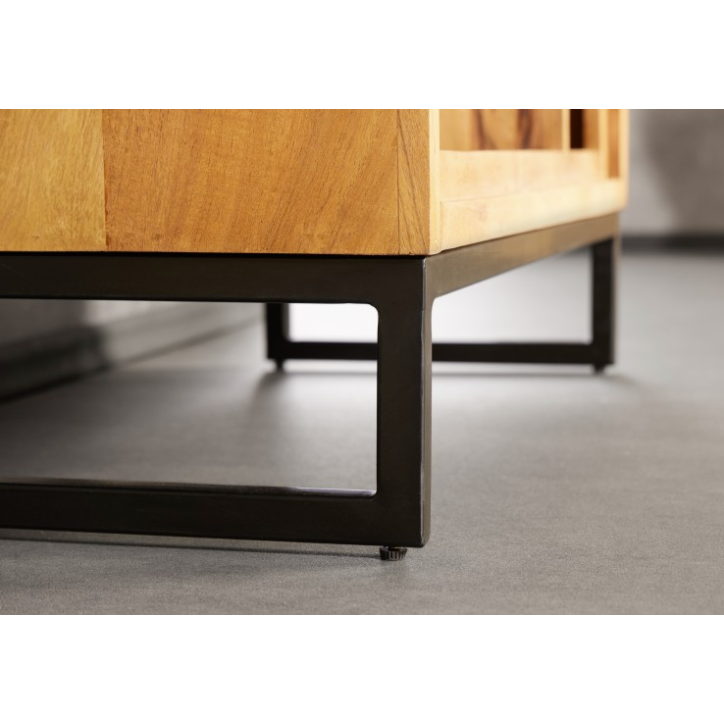 Etagère cubus miel d'acacia 190cm métal noir