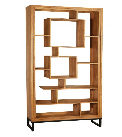 Etagère cubus miel d'acacia 190cm métal noir