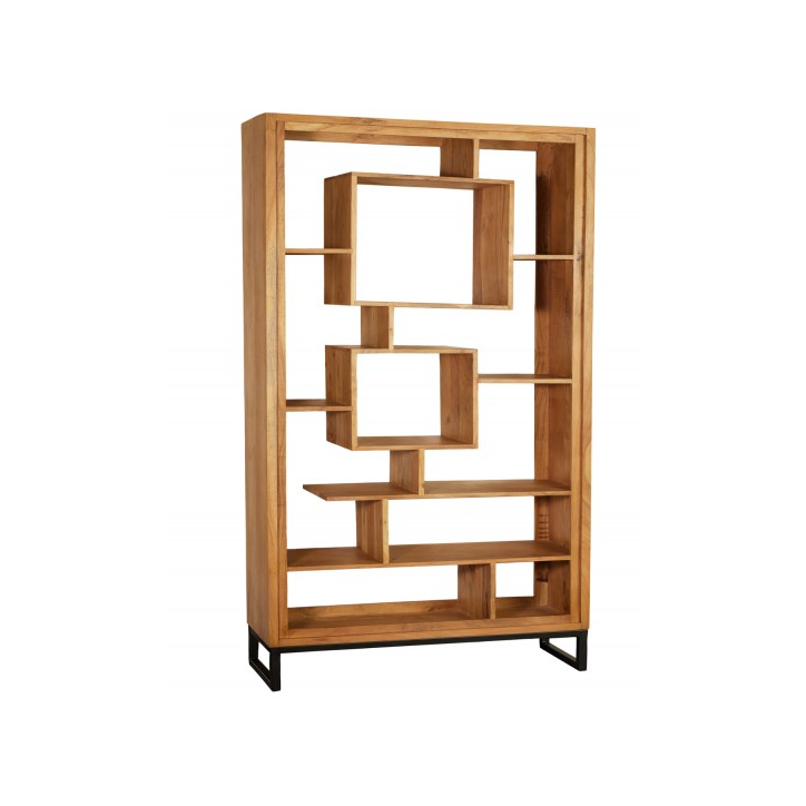 Etagère cubus miel d'acacia 190cm métal noir