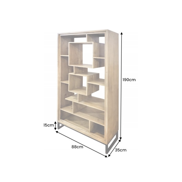 Etagère cubus miel d'acacia 190cm métal noir