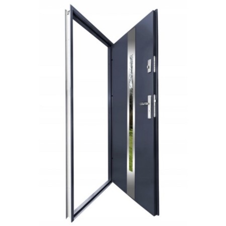 Porte d'entrée 80 cm en acier inoxydable anthracite