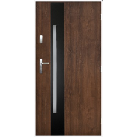 Porte d'entrée GOTAN 90 cm en acier inoxydable couleur Noyer