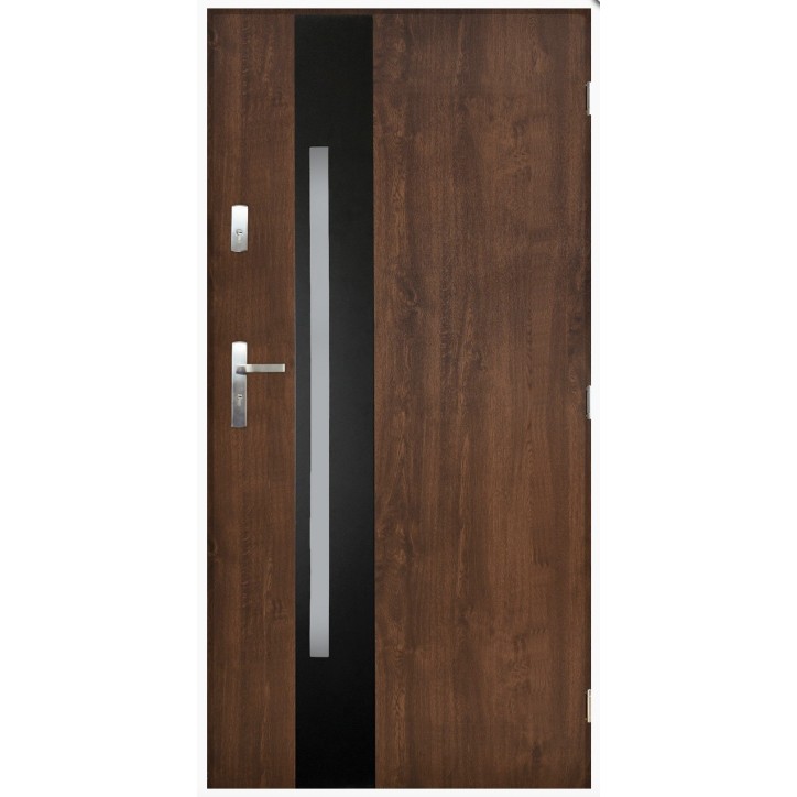 Porte d'entrée GOTAN 90 cm en acier inoxydable couleur Noyer