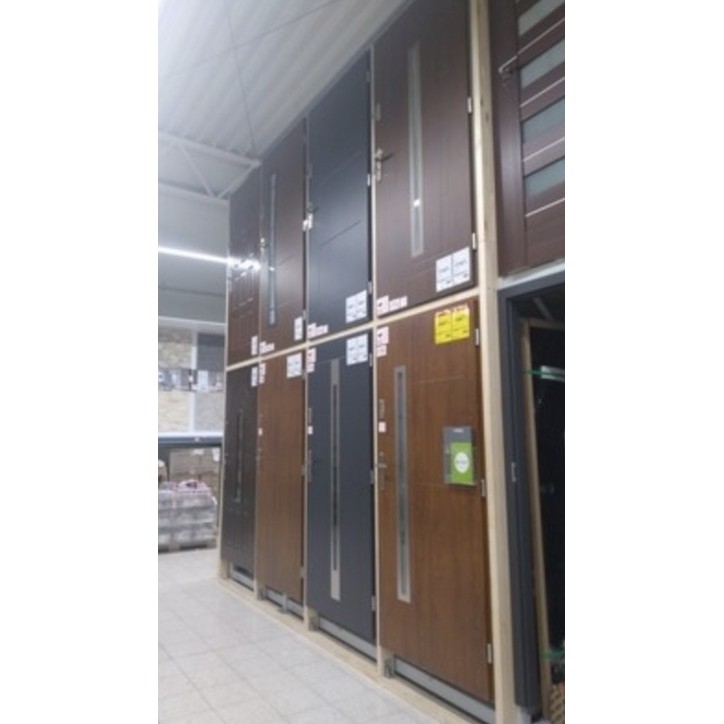 Porte d'entrée GOTAN 90 cm en acier inoxydable couleur Noyer