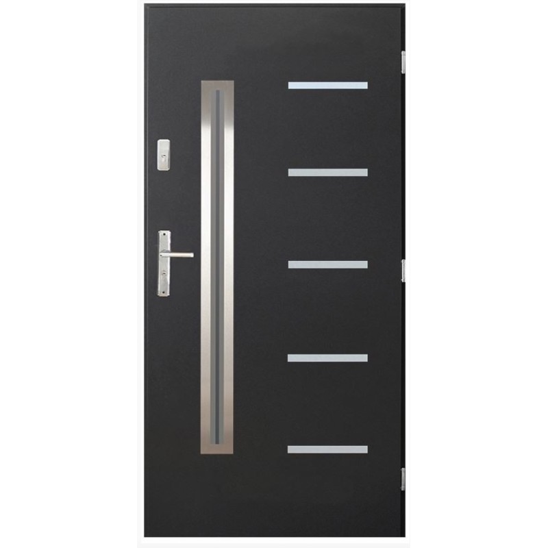 Porte d'entrée CANCUN V 90 cm en acier inoxydable en plusieurs couleurs avec tirant