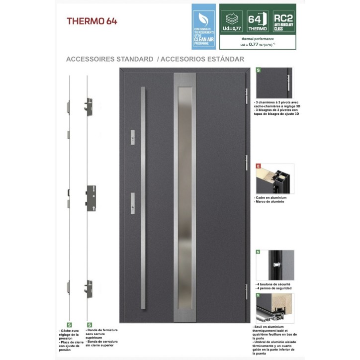 Porte d'entrée en acier avec cadre en aluminium MURTER 6 90*200 -100*200 cm