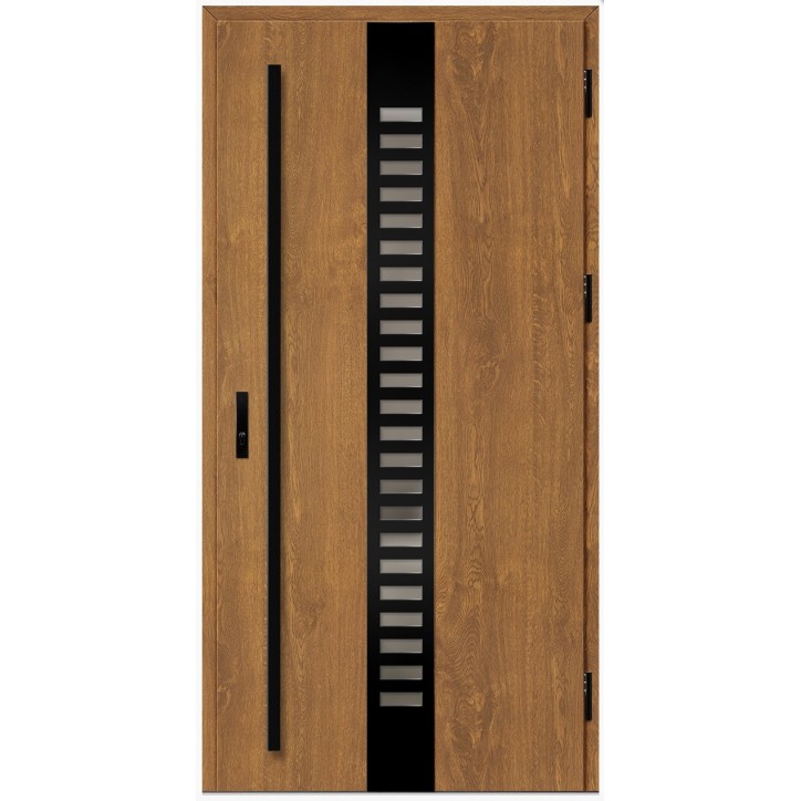 Porte d'entrée en acier avec cadre en aluminium SELTERS 2 chêne doré 90*200 -100*200 cm