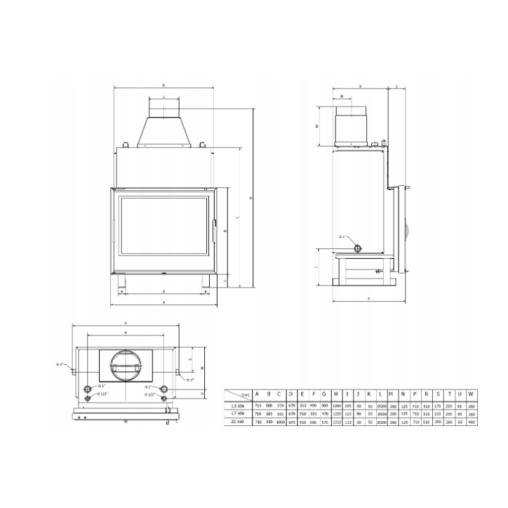 Insert de cheminée bouilleur LAVA PL 13 kW – Système fermé